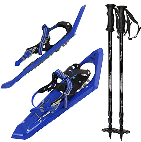 ALPIDEX Racchette Neve Alzatacco Borsa Trasporto 38-45 Bastoncini Opzionali, Colore:Blue con bastoncini
