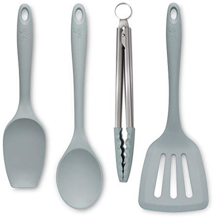 Zeal JSET40B - Set di 4 pinze da cucina in silicone, antiaderente, per spatola, cucchiaio e cuoco, colore: blu uovo d'anatra