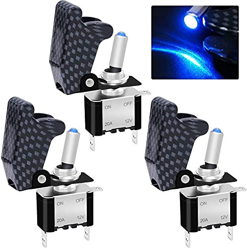 Taiss/3 Pezzi Luce a LED Blu Interruttore a levetta,12V-24V 20A SPST 2 Posizione 3 Pin LED Luci ON/OFF Switch con Impermeabile Copertura per Auto Camion Barca ASW-07DBUGYMZ