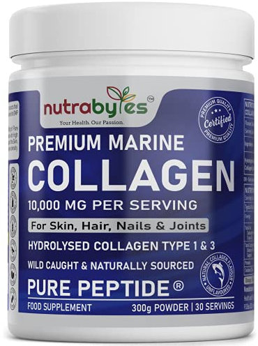 Marine Collagen Powder 10000mg Type 1 & 3 Unflavoured, Wild Caught Fish Hydrolysed Protein Peptides for Women & Men 19 Amino Acids, Kosher and Halal Certified - Healthy Skin Hair Nails Joints Gut