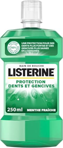 Listerine | Bain de Bouche Protection Dents et Gencives Menthe Fraîche (bouteille de 250 ml) – Bain de bouche quotidien pour une haleine fraîche – Soin bucco-dentaire protecteur
