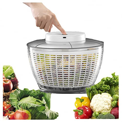 AXTMR 4.5L Electric Vegetable Spin Dryer, Usb Rechargeable Salad Spinner, Manual Quick Drying Veg Fruit Drain Bowl,White,4.5L