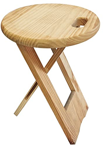 Acan Tradineur Tabouret rond pliable en bois avec poignée et repose-pieds, stable et robuste, pour jardin, balcon, terrasse, camping, maison, 45 x 32 cm