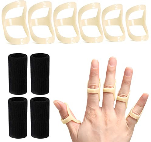 10Pcs Oval Finger Splints & Sleeves Kit, 6 Graduated Trigger Finger Splint & 4 Finger Sleeves for Trigger/Mallet/Arthritis/Straightening, Finger Brace Support for Thumb/Middle/Ring/Index/Pinky(Size 4,5,6,7,8,9)