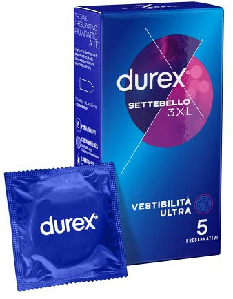 Durex Preservativi Settebello 3XL, 5 Profilattici Extra-Large
