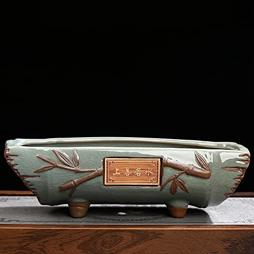 DSHUB Rectangular Large Flower Pots Bonsai Pot Green Plant Kiln Pots Creative Ceramics Chinese Style Large Wen Bamboo Fleshy Purple Sand Vintage Stone Pot