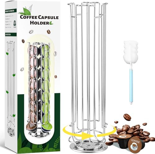 UCAMP Porte-Capsules de Café Compatible,Support à capsules à Café,Porte Capsule,Supports pour Capsules de Café,Grande capacité Peut contenir 32 capsules,360 Degrés Rotable (Argent)