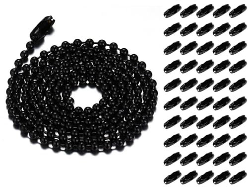 10m Ball Bead Chain 2.4mm Beads Chain Metal Beaded Pull Chain Extension Roller Blind Chain with Connectors for DIY Jewelry Making, Black