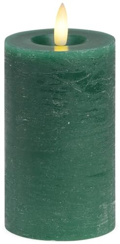 Vela LED de cera auténtica con temporizador y mando a distancia, llama parpadeante realista, luz blanca cálida, diámetro 7 x 12 cm, vela de cera eléctrica en verde como acogedora decoración de mesa