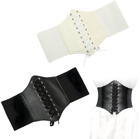 Sprießen 2 Piezas Corset Mujer Negro, Corse Negro, Cinturón Elástico De Corsé, Cinturón Corset Mujer Retro, Cinturones De Vestir, Corsé Elástico Ancho Para y Niña