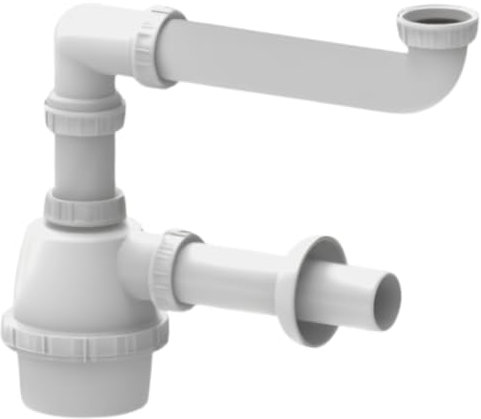 Schläfer 4395301 | Sifone Universale a Fiasco salvaspazio per Lavelli a 1 vasca 11/2 - Uscita Diam 40mm x L. 250 mm, Entrata da L. 130 mm, Scarico Lavandino ad un Bacino con Rosone, Bianco