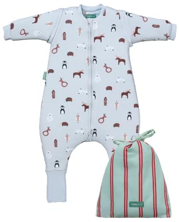 molis&co - Sacco Nanna con piedini, maniche staccabili e calzini - Sacco nanna invernale per Bambini - Sacchi Nanna 2.5 tog con piedini - 100% Cotone (Oeko-TEX 100) (Winter Animals, 1 anno)