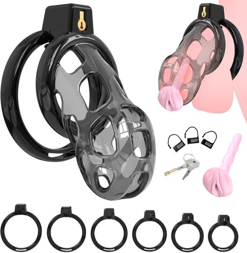 BDSMYOU F-2.0 Peniskäfig Silikon,Deluxe Sissy Keuschheitskäfig Herren mit Fake Frau Pussy Penis Plug + 6 Hodenringe,BDSM Chastity Cage Male Sex Toyset Herren,Keuschheitsgürtel Gay Cock Cage (L)