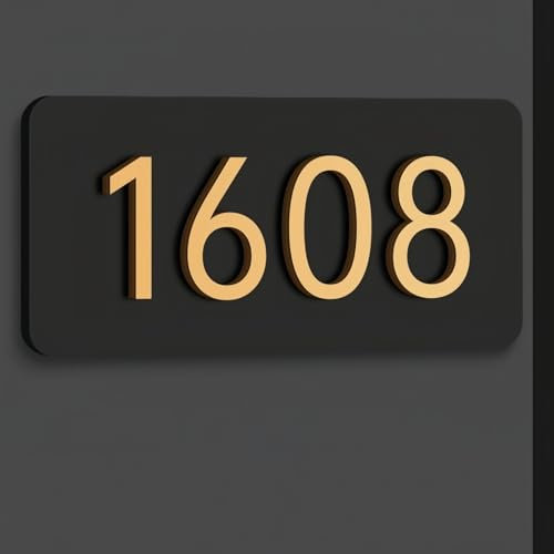 MEIEG Targa Personalizzata Con Numero Civico Moderno, Targa Personalizzata In Acrilico 3D, Targa Autoadesiva Per Porta Di Casa, Abitazione, Hotel, Ufficio, Decorazione Da Parete(Gold,24x11cm)