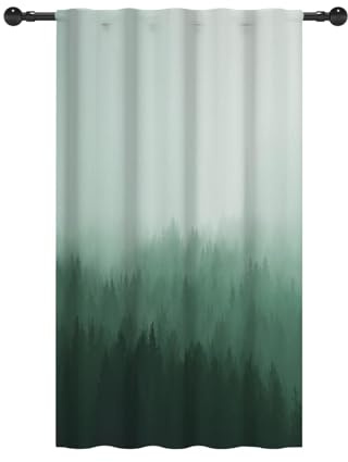 YONGFOTO 117x229cm Bosque Filtración de luz Cortinas para Dormitorio Infantil Verde Brumoso Brumoso Bosque Bolsillo para Barra Cortinas para Vivero Jardín de Infancia, 1 Panel