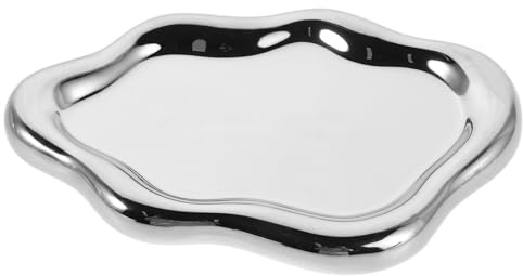 Healeved Plateau Céramique Irrégulier Forme de Argenté Coupelle pour Bijoux Porte-montre Organisateur Maquillage et Parfum Support Décoratif pour Photo Nail Art