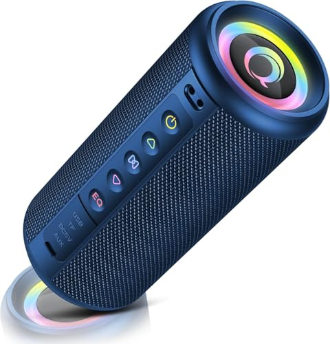 dotn Portable Bluetooth Speaker with Loud Stereo Sound, Bluetooth 5.4 Speaker Wireless with 4 RGB Lights, TWS Pairing, 3 EQ Modes, Built-in Mic, IP7 Waterproof Outdoor Speaker for Party Travel, Blue
