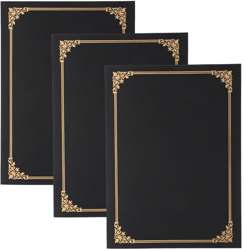 Ciieeo Porta Certificati in Carta Nera, Set da 3 Copertine per Diplomi e Premi, Cartella Portadocumenti Leggera Angoli Arrotondati, per Ufficio e Conservazione Documenti Importanti