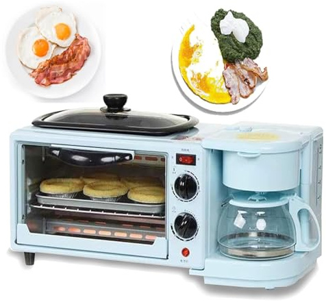 Forno Portatile Per La Colazione, 3 in 1 (forno + Padella + Caffè), Con Macchina Per Il Caffè, 30 Minuti Di Tempo + 100-230 °C Di Temperatura, Per Appartamenti,Blue