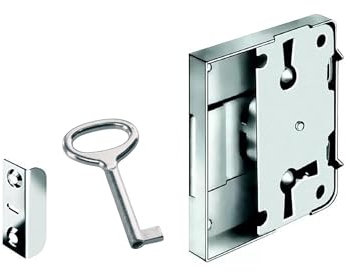 Gedotec Sicherheitsschloss für Schränke Möbelschloß für Schubläden Kastenschloss Set | Stahl vernickelt | Aufschraubschloss Dornmaß: 15 mm | MADE IN GERMANY | 1 Stück - Schrankschloss mit Schlüssel