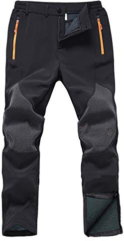 Gash Hao Mens Snow Ski Waterproof Softshell Snowboard Pants Outdoor Hiking Fleece Lined Zipper Bottom Leg (180Black, 34W x 30L)