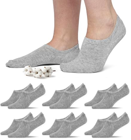 Snocks Chaussettes Invisibles Homme et Femme - Lot de 6 - Socquettes Antidérapantes en Coton Bio Certifié, Respirantes pour Sneakers et Mocassins - Adaptation Parfaite - Taille 43-46