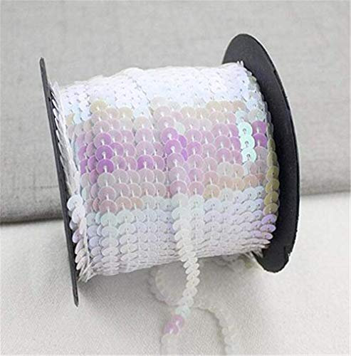 Hava Kolari Paillettenband Pailletten Glänzendes Handwerk Ordnungsrolle Hochzeit Dekorationen DIY Kleidung und Schmuck 90m*6mm (Milch Weiß)
