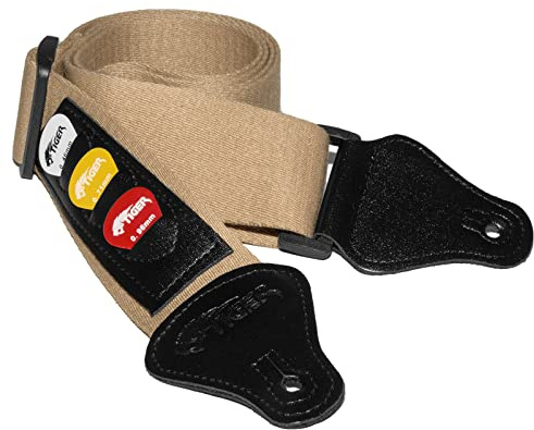 TIGER Gitarrengurtmit Plektrumhalter & Plektren für Klassik-, E-, Bass- und Akustikgitarren - Tweed, STP5-TW