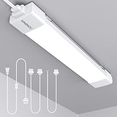 WNSNOU LED Tube Light Fixture with Plug, 1.4FT 1800LM 5000K Utility Shop Light, Linkable Cabinet Light for Garage, Kitchen, Bathroom, Closet, Office - 1.4Ft, Triproof, White