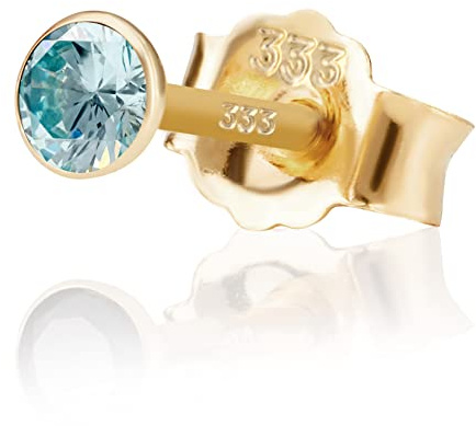 NKlaus Einzel 3,5mm 333 Gelb Gold 8 Karat Ohrstecker Kristall Zirkonia Aquamarin Butterfly Verschluss Damen Mädchen 3360