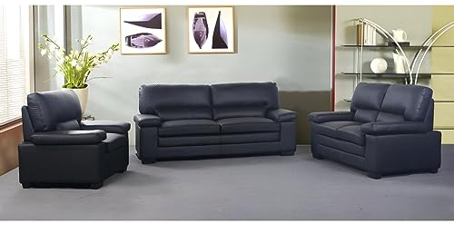 Vente-unique - Canapés 3 Places 2 Places et Un Fauteuil en Cuir de Buffle Mimas - Noir