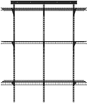 ClosetMaid Heavy Duty Wall Shelf Kit for Garage, 3 Shelves, Adjustable ShelfTrack Wire Shelving, Black Finish