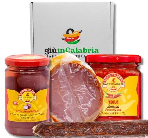 Pizza Kit Calabrais Coffret Cadeau: Petit Saucisson, Filet Fait Maison - Spécialités Gastronomiques Parfaites Pour Apéritifs, Pizza et Sandwiches - Saveurs Méditerranéennes