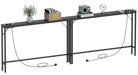 VEDECASA - Mesa consola de 15 cm con estación de carga, diseño industrial, mesa auxiliar moderna con estructura de acero estable, para salón, pasillo, oficina (marrón vintage, 240 x 15 x 80 cm)