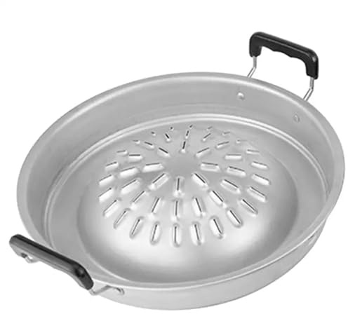 RSBFER BBQ Grill Pan, Thai Korean BBQ Smoke Steak Grill Charcoal Plate Aluminium Cookware for Outdoor Grilling and Camping,35cm
