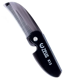 ZEUS Folding Mustache Comb for Men, Handmade Saw-Cut Pocket Comb for Men’s Beard & Moustache Grooming, Compact & Travel Friendly (Black) K13