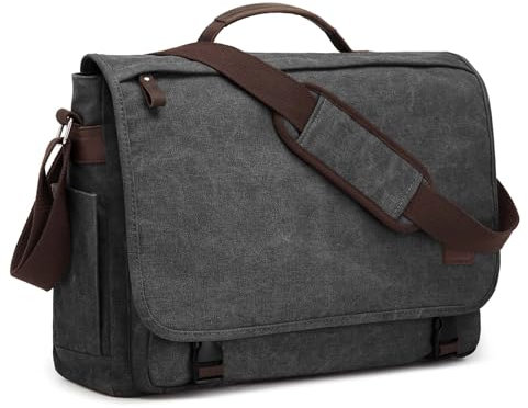 S-ZONE Herren Umhängetasche 17,3 Inch Übergröße Messenger Bag Canvas Laptoptasche Aktentasche Schultertasche Arbeitstasche mit Gepäckfach