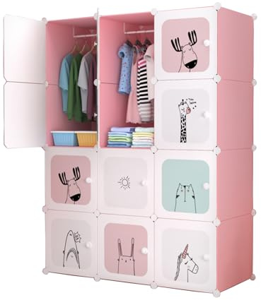 MAGIC SELECT Armadio Modulare per Bambini, Scaffalatura Modulare, Armadio per Bambini, Organizer Modulare, Scaffale per la Casa, 12 Moduli, 140x105 cm,Rosa