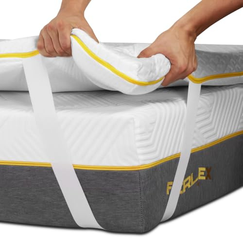 Ferlex - Topper ViscoGel Hilo Frío 5 cm | Topper viscoelástico 100% | Doble Cara Invierno - Verano | Sobrecolchón Desenfundable y Lavable (90x200)