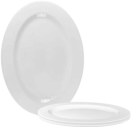 Melamine Dining Set, Plates and Bowls, Break-Resistant, Dishwasher Safe, 100% Melamine, BPA Free, White (3X 16 Oval Platter Serving Tray Dish)