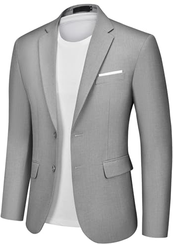 Autsel herr blazer smart casual slim fit formell affärskostym jackor två knappar bröllopsjackor lätt, Ljusgrå, XL