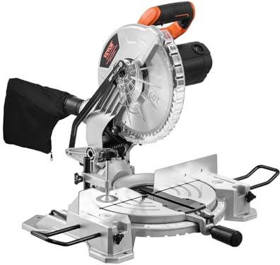 VEVOR Compound Miter Saw, 10-Inch Blade, 15 Amp Motor, 60-Tooth, Corded Single Bevel 0-45°, LED Precision Alignment, Angle Adjustable, Lightweight Cast Aluminum Base, for Wood, Composite Decking