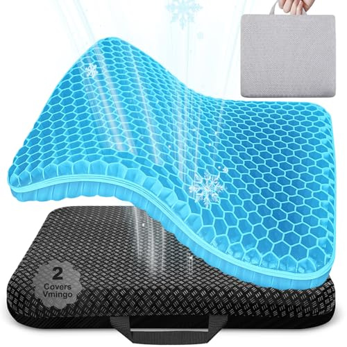 Vmingo Cojin de Gel,Cojin Silla Oficina,Cojín antiescaras Suave y cómodo con Funda extraíble,Apoyo Transpirable con Funda Antideslizante, Ideal para Coche, Oficina y Silla Ruedas