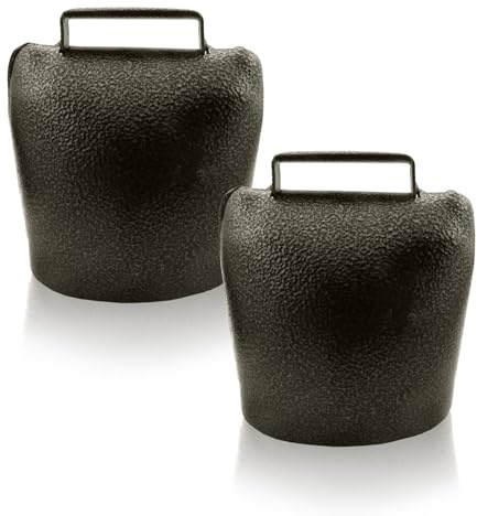 Lot de 2 cloches de vache en bronze avec son net, cloches en cuivre pâturage en métal, pour animaux bruyants anti-perte, accessoires de collier pour chèvre, cheval, mouton (bronze)