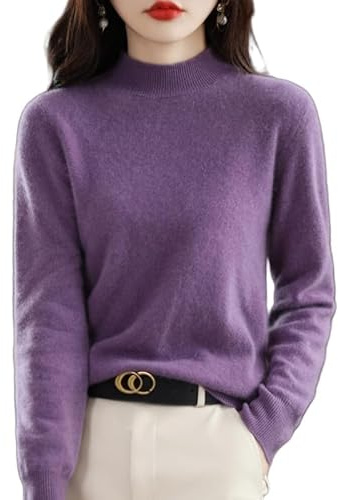 Generico Maglione in Cashmere da Donna, Maglione Lavorato A Maglia in Lana Merino Autunnale, Elegante, Taglia Comoda, A Collo Alto, A Maniche Lunghe, Morbido E Caldo, in Lana Invernale, Viola Scuro M