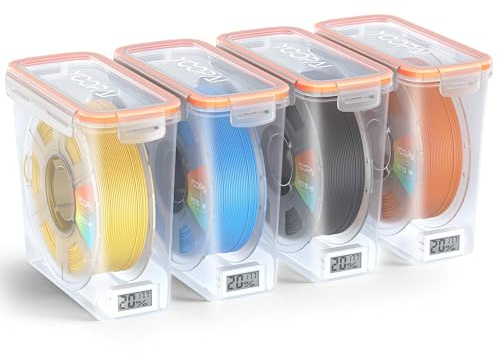 YOOPAI Pro Filament Förvaringsbox med Temperatur- och Fuktighetsmonitor - Förvaringsbox för Enskilda Spolar, lufttät, synlig display, fukt- och dammskyddad för 3D-Utskrift (4-Pack)