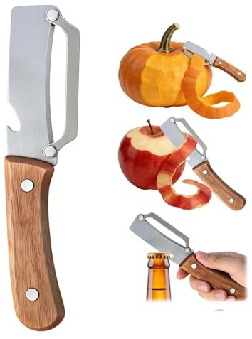 Zero Snag Grönsaksskalare med trähandtag, 2-i-1 köksskalare i rostfritt stål med flasköppnare, skarp potatis- och fruktskalare for äpple, morot, pumpa(1 pc)