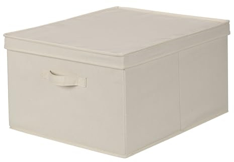 Household Essentials 115 Storage Box with Lid and Handle | Natural Beige Canvas | Jumbo