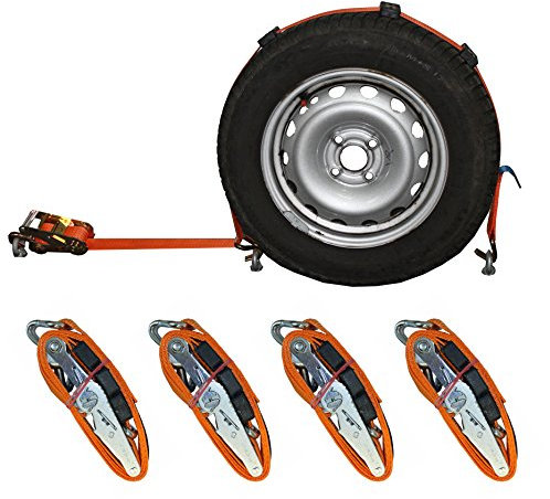 4X Spanngurt Auto Transport 50mm Zurrgurt Radsicherung PKW KFZ Autotransportgurt Reifengurt (15) - Made in Germany