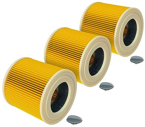 vhbw 3x filtro a pieghe piatte compatibile con Kärcher WD 1, WD 3.200, WD 3.300 M, WD 3.500 P aspirapolvere - giallo